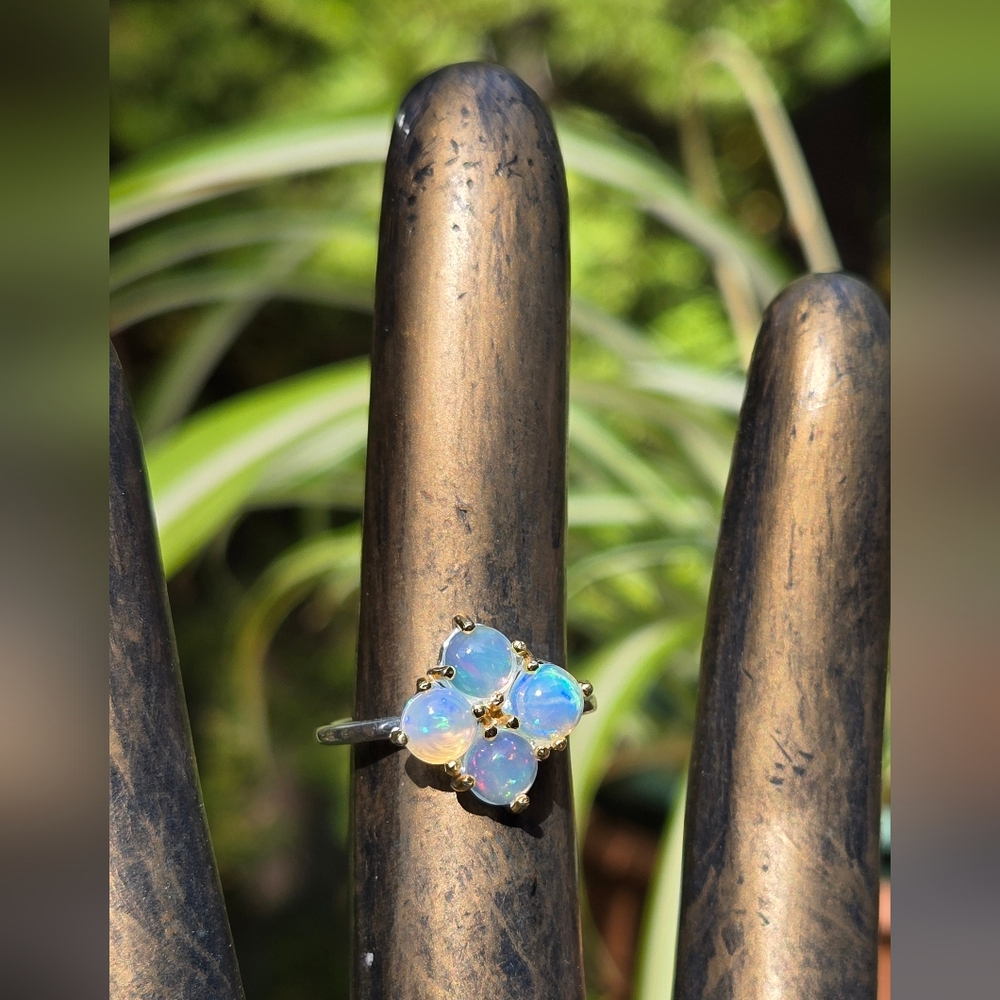 HOST PICK! ππ Opal Natural 4k Sterling & Gold Ring Sz6.5 - Picture 5 of 8